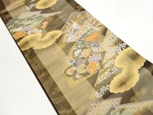 地紙に鳳凰・草花模様織出し袋帯